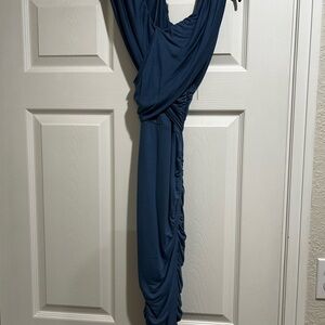 Elegant Blue Draped Women's Dress
